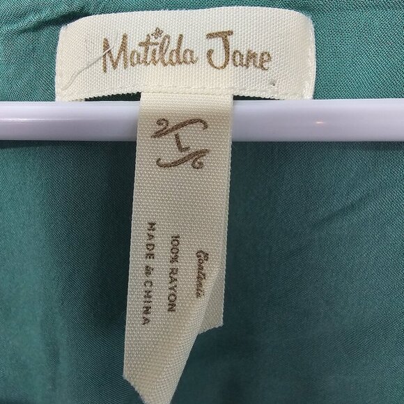 Matilda Jane Green Sleeveless Maxi Dress Crochet Pintuck Boho Prairie L - Picture 10 of 12